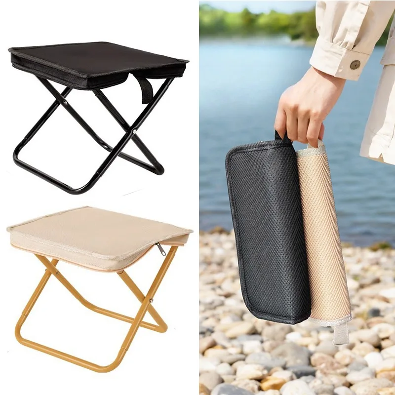 Portable Folding Stool With Carry Handle, Compact Zipper Storage Stool for Outdoor Camping Fishing Picnic Travel Seat