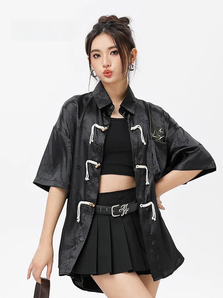 

Loose ort Sve irt Women's Vintage Chinese Sle Couple's Loose Fit Button down Summer New Arrival Mmoptop Polyester Fiber