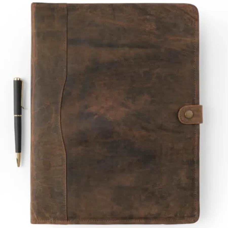 Portafolio de Cuero con Bolígrafo, Carpeta de Cuero para Hombre y Mujer, Portafolio de Cuero, Carpeta de Cuero