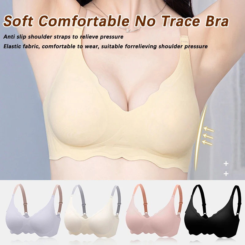 Top sin rastro, ropa interior para mujer, borde ondulado, sin anillo de acero, puro deseo, cómodo, superior, suave, soporte 3D, sujetador de elevación ajustable