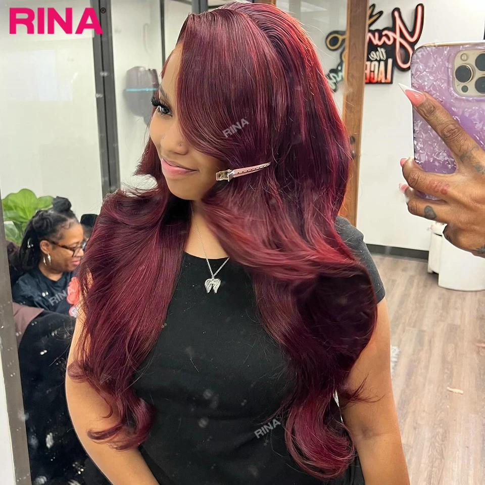 

Dark Red 99J Colored 180% Body Wave 13x4 Lace Frontal Human Hair Wigs Pre Plucked Lace Closure Wigs 30 Inch for Women