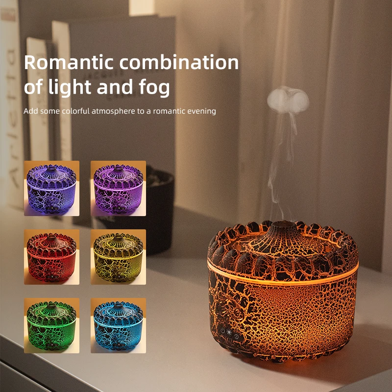 300ml Volcano Lava Humidifier Flame Aroma Diffuser Jellyfish Smoke Ring Mist Maker 5V RGB Night Light Remote Essential Oil