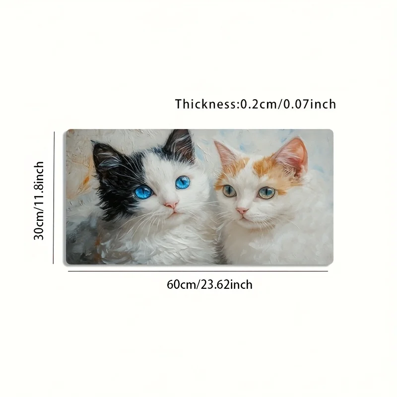 Large Oil Painting Two Colorful Eye Kittens Art Gaming Mouse Pad Non-Slip Washable Rubber Desk Mat Office Decor Gift for Gamers