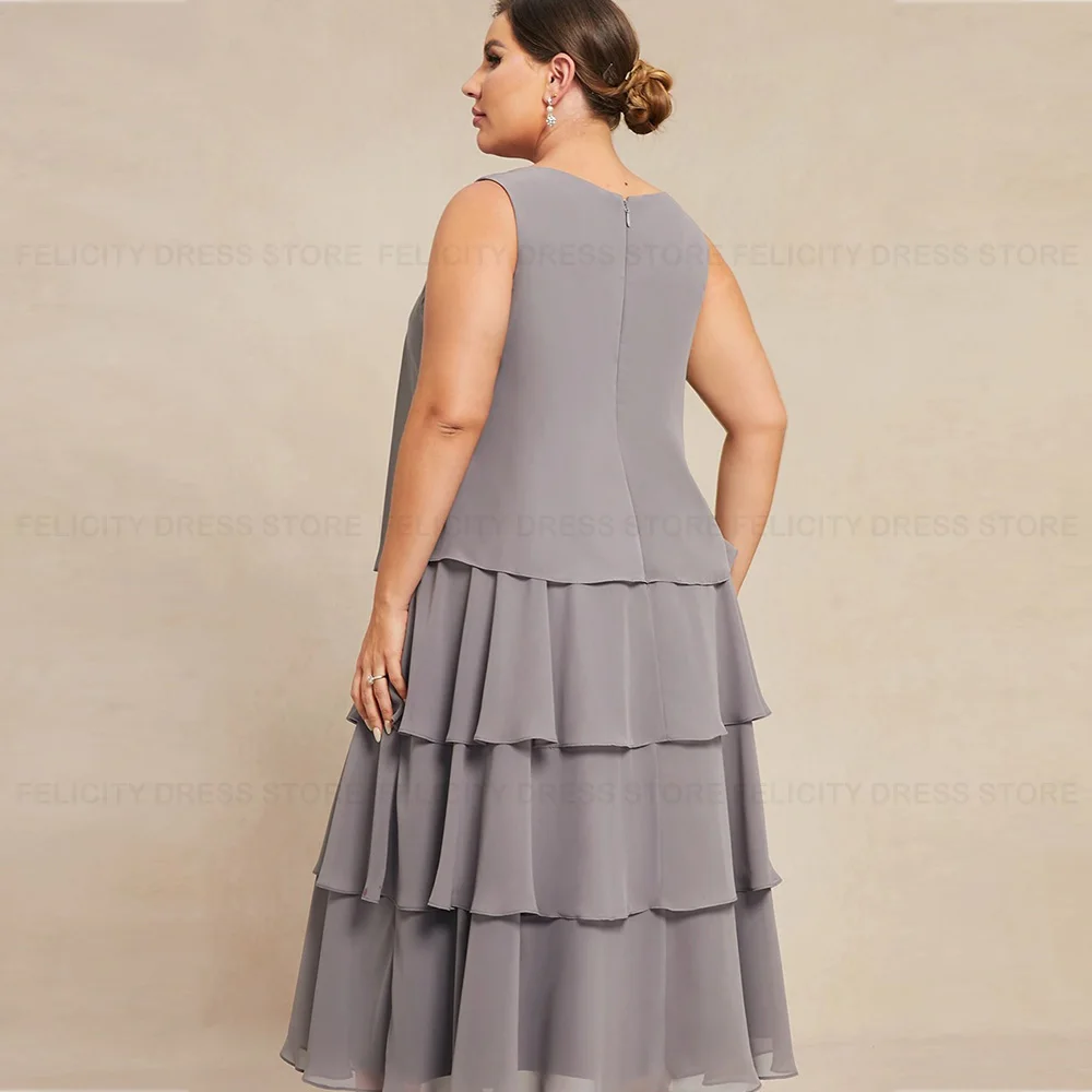 Plus Size Tweedelige Moeder Van De Bruid Jurken 2023 A-Lijn Scoop Chiffon Applique Formele Bruiloft Gast Jurk فستان حفلات الزفات