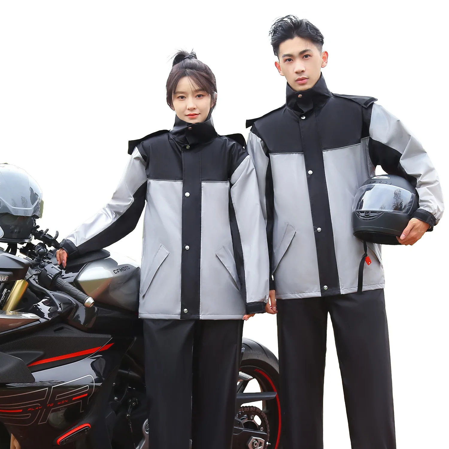 Breathable Hooded Anti-Storm Raincoat for Riders with Reflective Strip Split Design Special Weatherproof Cycling Rain Jacket