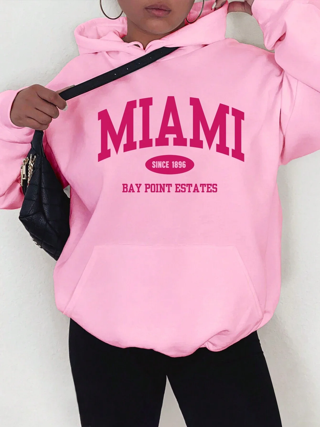 

Miami Since 1896 Art Letter Printed Women Hoodie Fleece Autumn Hoody All-Match Casual Hoodie Oversized Soft Woman Clothing