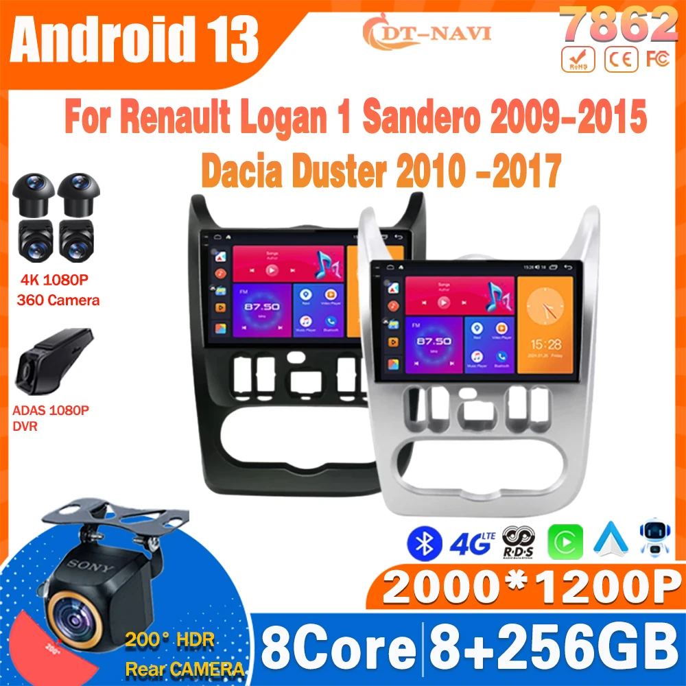 Android 13 Car Radio For Renault Logan 1 Sandero 2009 2010 2011 2012 - 2015 Largus Dacia Duster Multimedia Video Player  Carplay