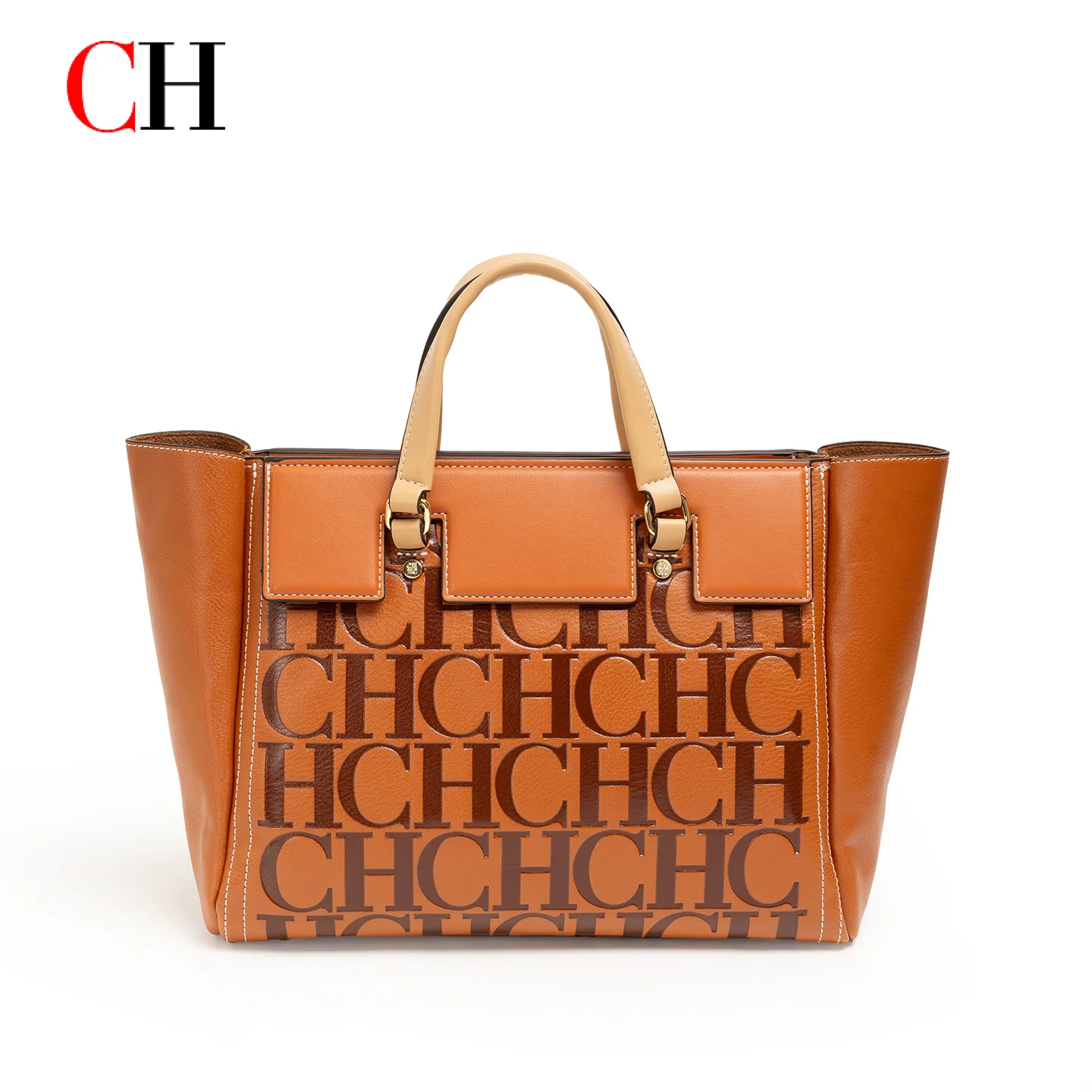 CH Women's Embossed Letter Tote Bag Large Capacity Top Handle Shoulder Handbag Fashion Accessories with Lock Charm view 5