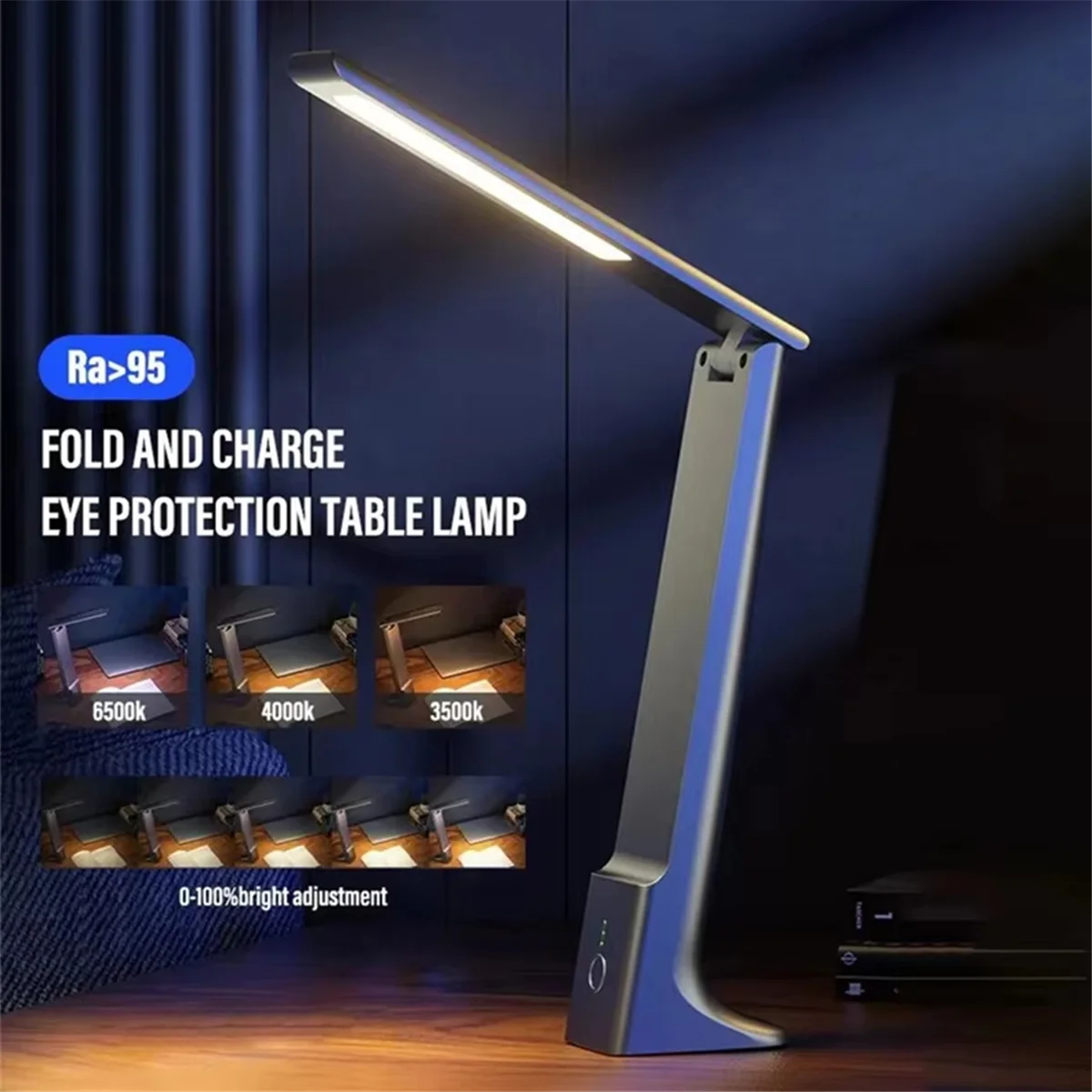 NOUVELLE lampe de bureau LED pliable avec double charge et options enfichables, protection des yeux pour l'étude, lampe de chevet de chambre à coucher