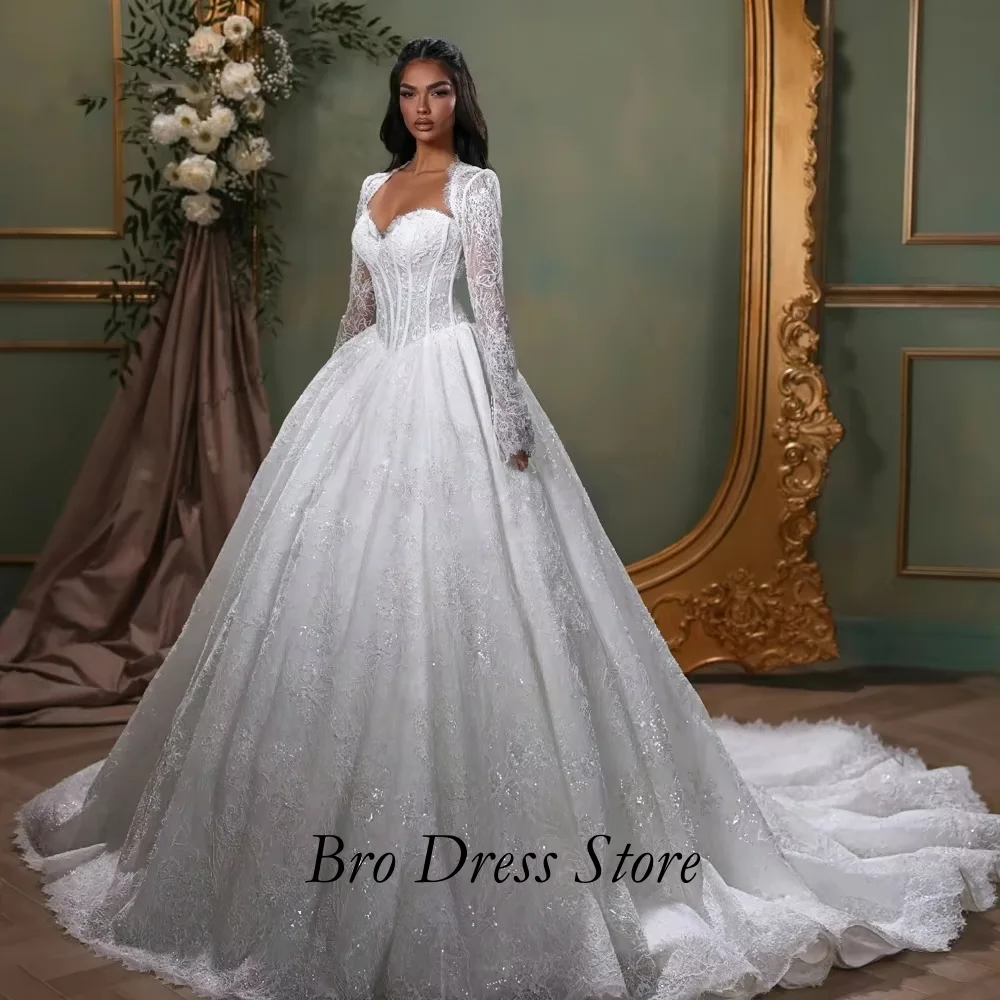 Customzied Elegant Lace Ball Gown Wedding Dress Sweetheart Corset Detachable Bolero Jacket Cathedral Train Gown Vestido De Novia