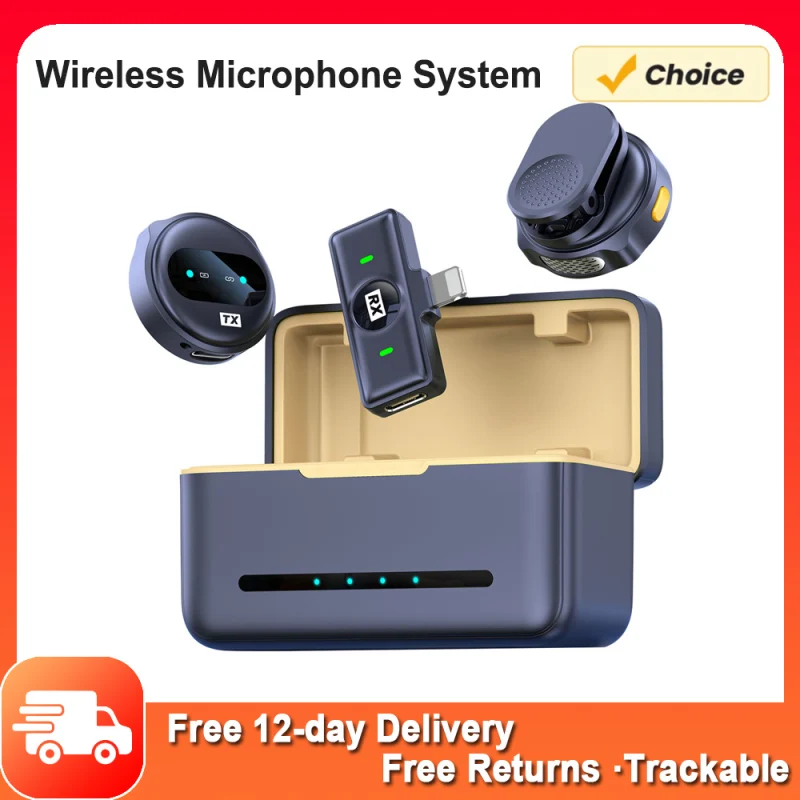 

Один триггер-два беспроводного микрофона 2,4G с зажимом для смартфона Диапазон передачи 50 м шумоподавление Встроенная батарея