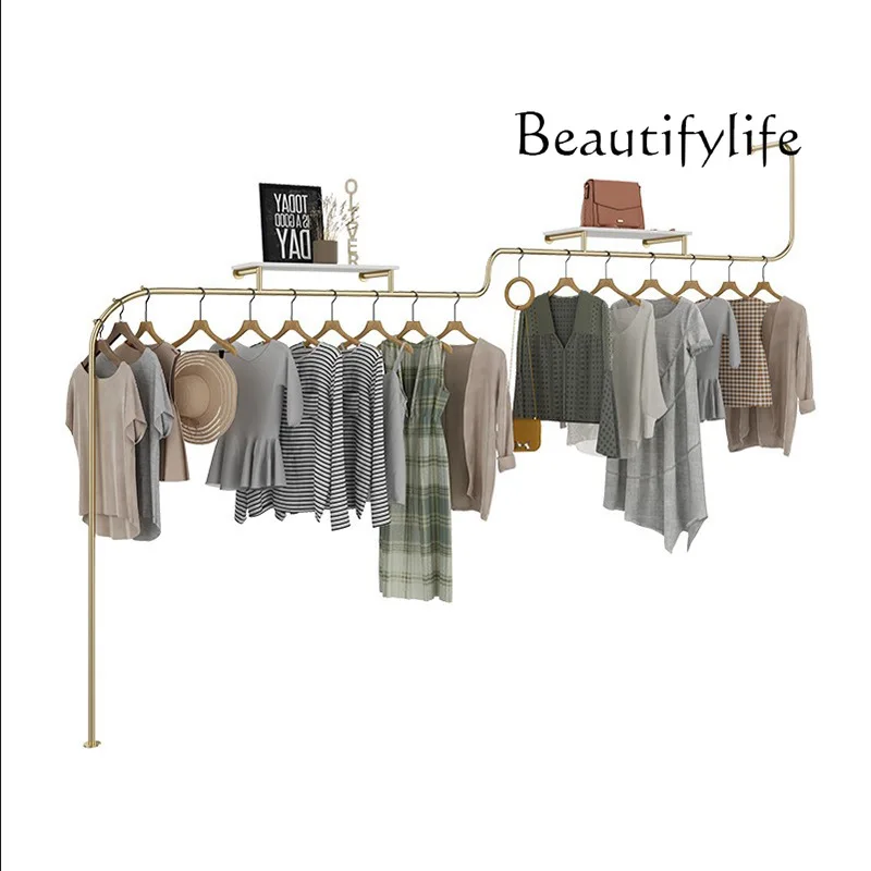 

Clothing store wall display rack, simple floor-to-ceiling wrought iron hanger, wall-mounted clothes display rack