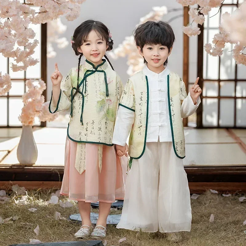 

Fashion Hanfu Girl Suit Tang Costume Summer Chinese Style Boy Set Children's Sets Casual Kids Clothes Performance Baby Outfit