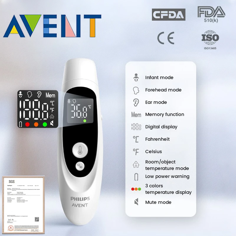 Philips Avent IR105 Infrared Fever Thermometer Forehead And Ear Thermometer Fever Warning Non-contact Medical Digital Thermomete