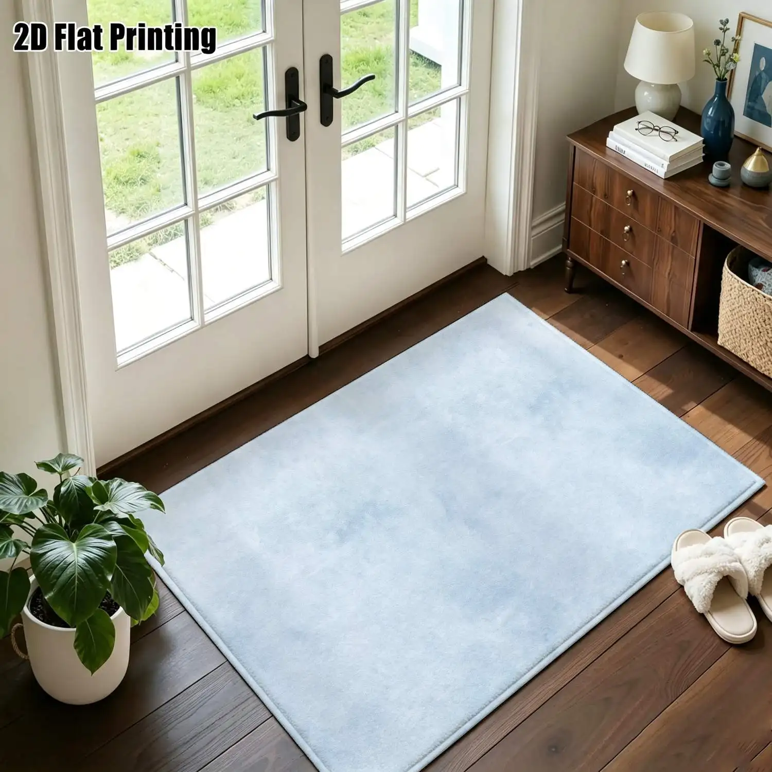 1Pc 2D Printed Light Blue Abstract Art Nordic/Instagram Style Carpet, Machine Washable, Multi-Size, Ideal for Home Decor & Various Spaces Like Entrance, Dining, Bedroom, Living Room
