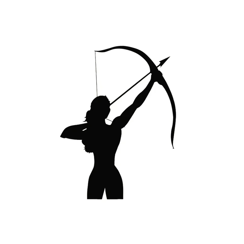 Girl with A Crossbow Archery Sports Decor Vinyl Decal Car Sticker Black/Silver 9.5cm*12.5cm