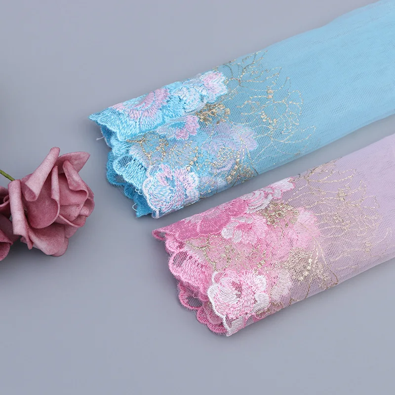 30Yds Blue Pink Lace Mesh Fabric Lace Ribbon 20cm Embroidery Flower Lace Fabric Guipure Trim Wedding Dress Sewing Dresses Craft