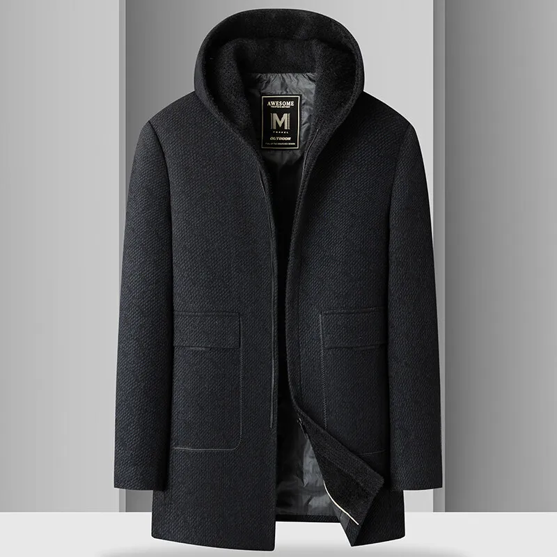 

Новое поступление 2025, зимний шерстяной плащ на 90% белом утином пуху, мужское пальто, куртки, 2827