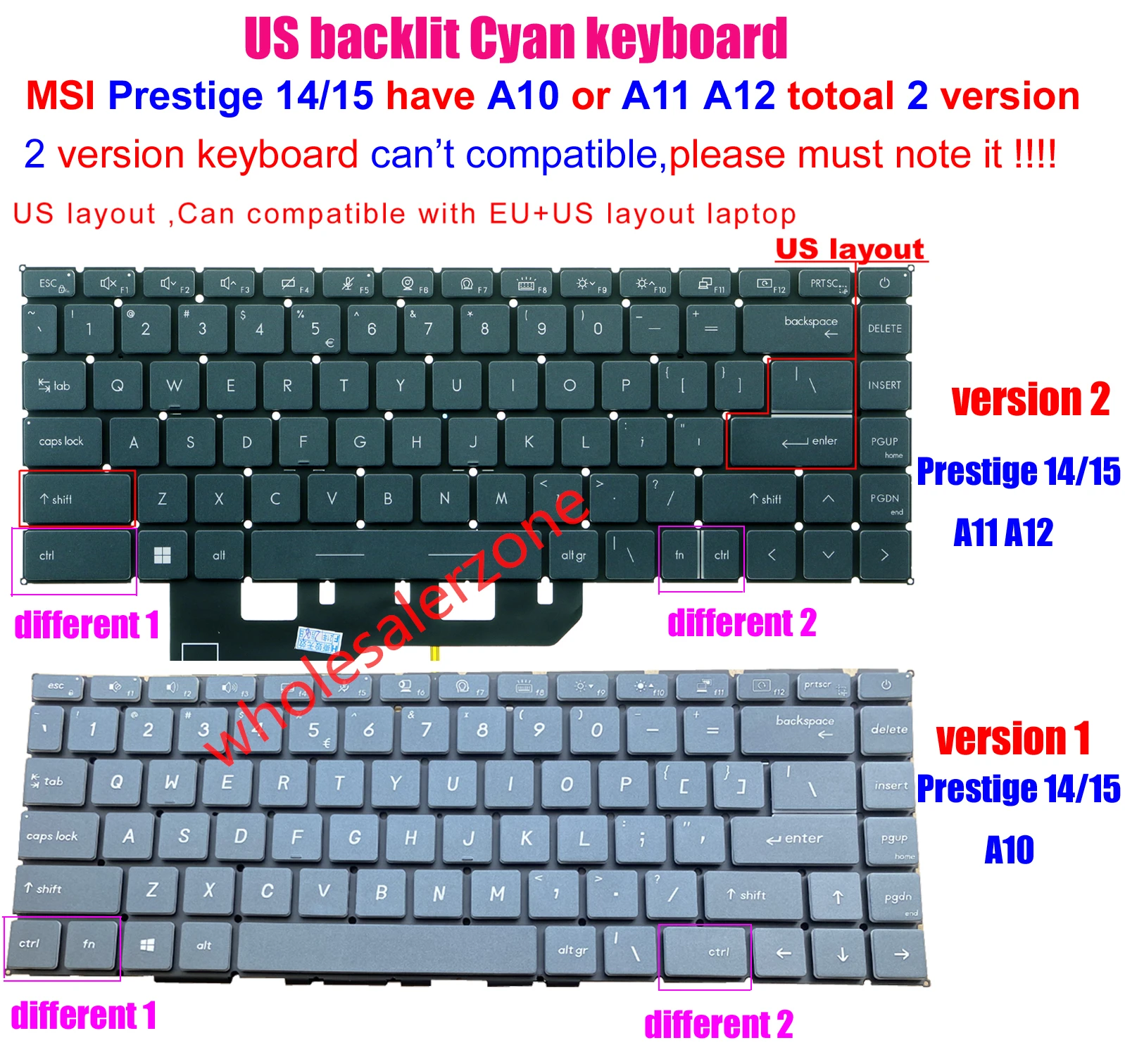 New US backlit keyboard for MSI Prestige 14 A10 A10M A10SC A10RB MS-14C1 Prestige 14 EV0 /14 A11 A12 MS-14C4 MS-14C5 laptop