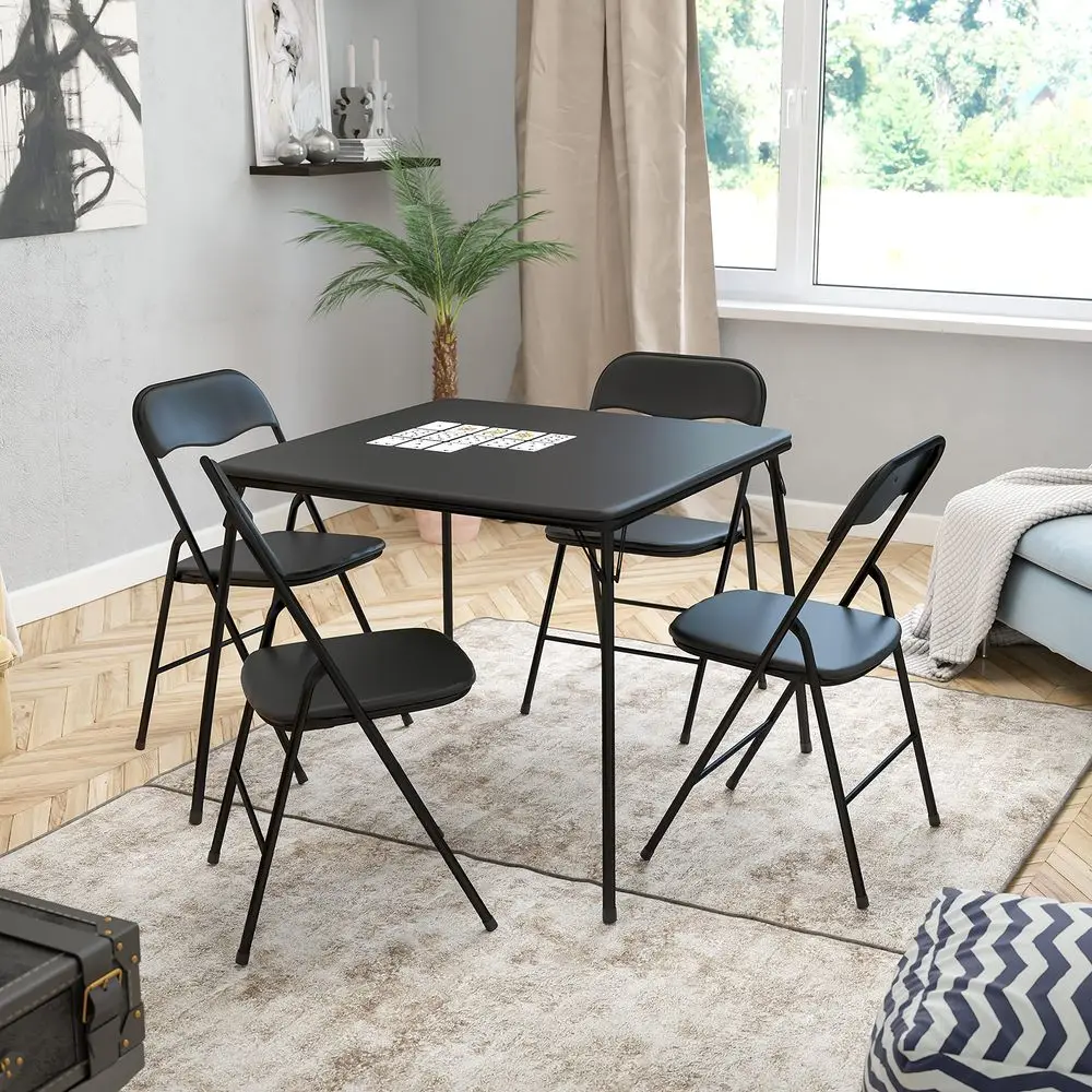 Madison 5Piece Folding Card Table and Chairs Set, Portable Event Table and Chairs Set, Black