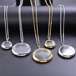 1Pc Stainless Steel Simple Round Floating Memory Locket Pendant Necklaces DIY Glass Living Ashes Holder Relicario Collar Jewelry