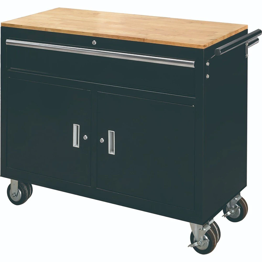 Black 2 Doors And 1 Drawer Industrial Grade Organizer Multifunction Workshop Trolley Iron Tool Cabinet
