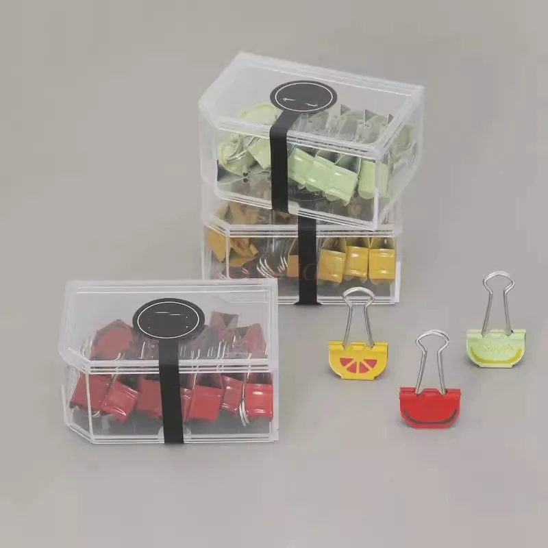 

12pcs Cute student stationery cartoon clip, colorful fruit long tail clip, labor-saving bill clip, creative swallowtail clip