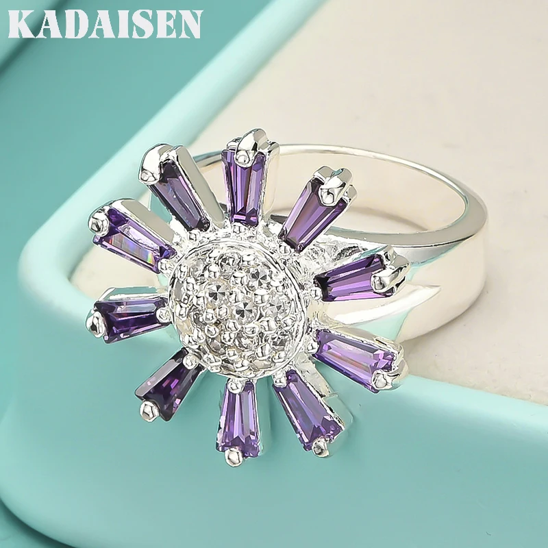 Ring aus 925er-Sterlingsilber mit lila Blumen und Zirkon für Damen, Hochzeit, Verlobung, Party, modischer Charm-Schmuck