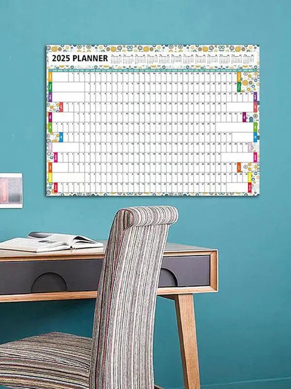 Wandkalender 2025 Jaarlijkse Planner 12 Maanden Wandkalender Jaarlijks Muurplanner met Sticker voor Home School Company