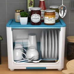 Armario de cocina para el hogar, escurridor de vajilla de plástico, caja de almacenamiento de vajilla, estante de almacenamiento de disco con tapa
