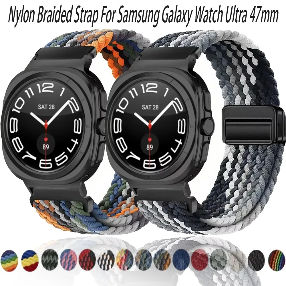 

Нейлоновый плетеный ремешок для Samsung Galaxy Watch Ultra 47 мм с магнитной пряжкой, спортивный ремешок Galaxy Watch 8 Ultra 2025, браслет 47 мм