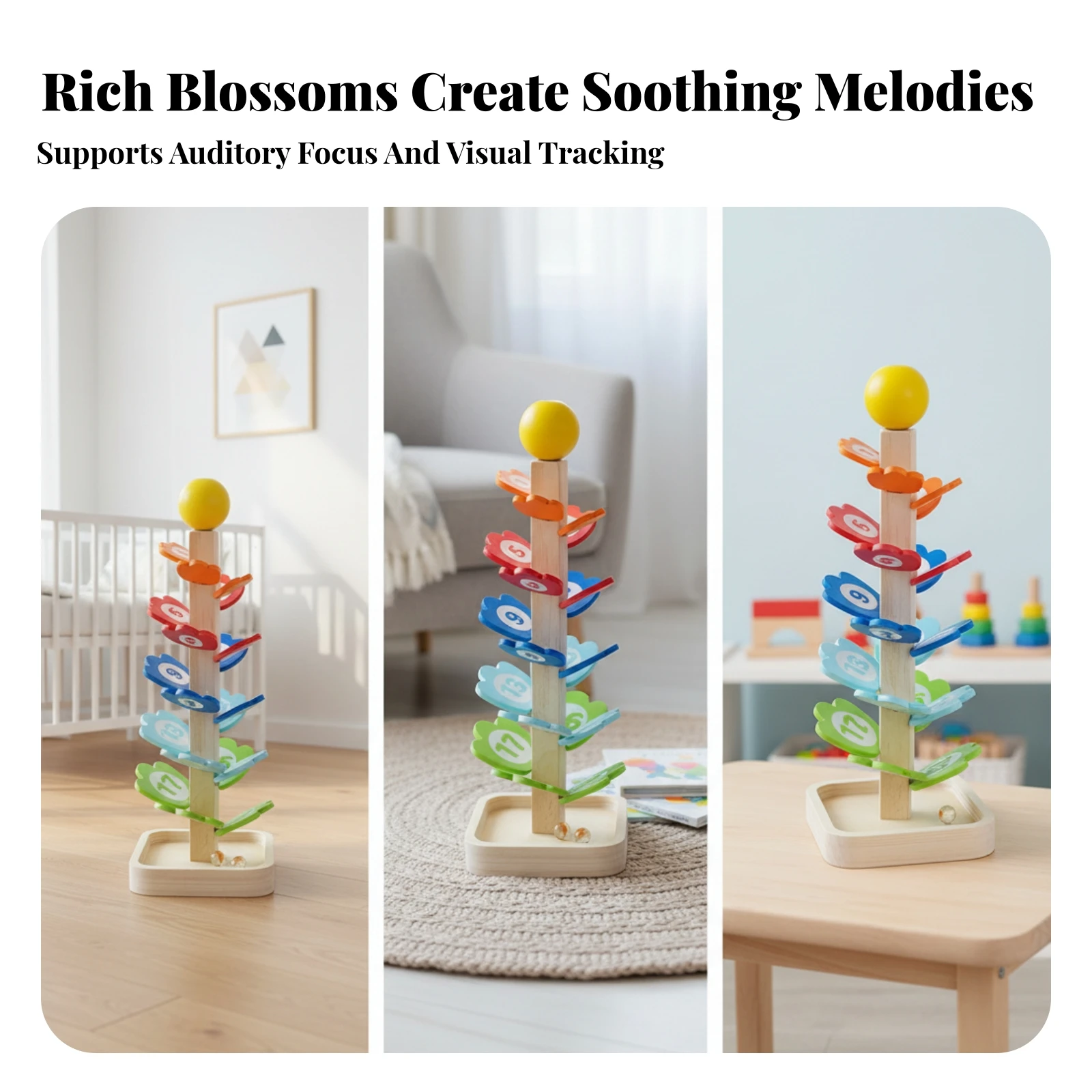 Wooden Marble Tree Toy Sturdy Musical Marble Tree Stable Screenno-Screen for Toddlers, Playroom, Classroom