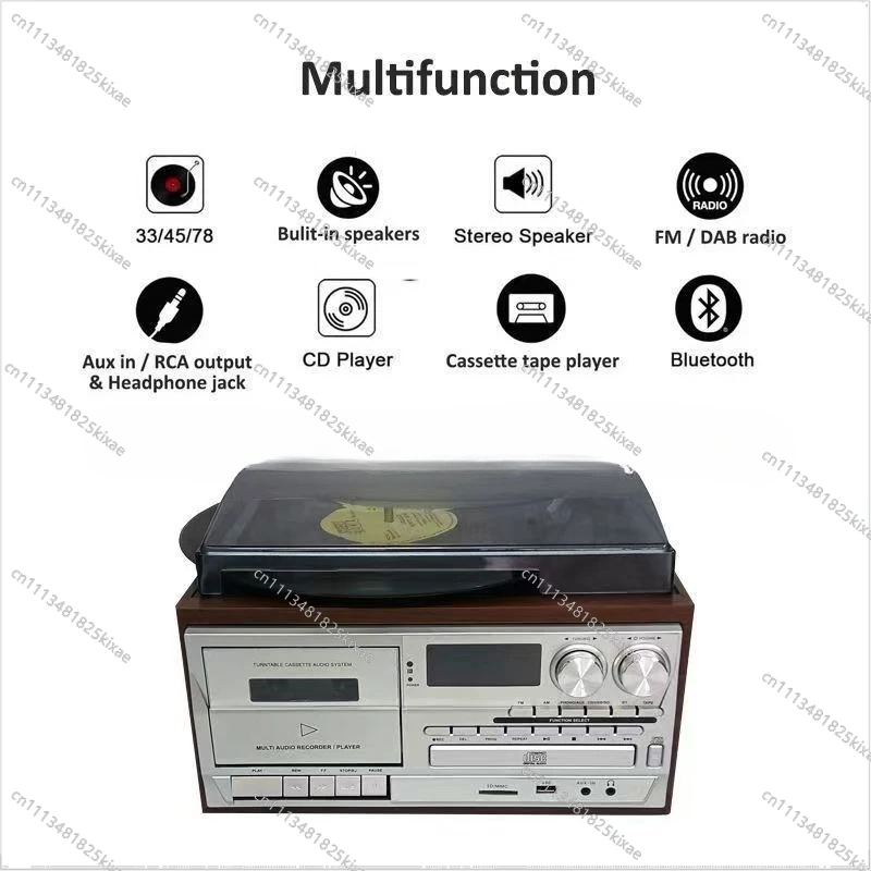 For Vintage Multifunctional 10-in-1 Gramophone Vinyl CD Player Tape Radio Speaker Gramophone