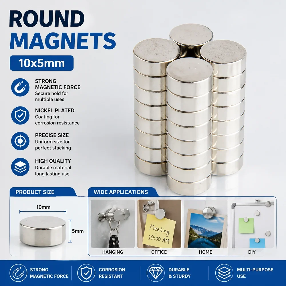 10Pcs 10x5mm Round Magnets Disc Fridge Whiteboard Magnets For Office Kitchen Home DIY Crafts Notice Board Use