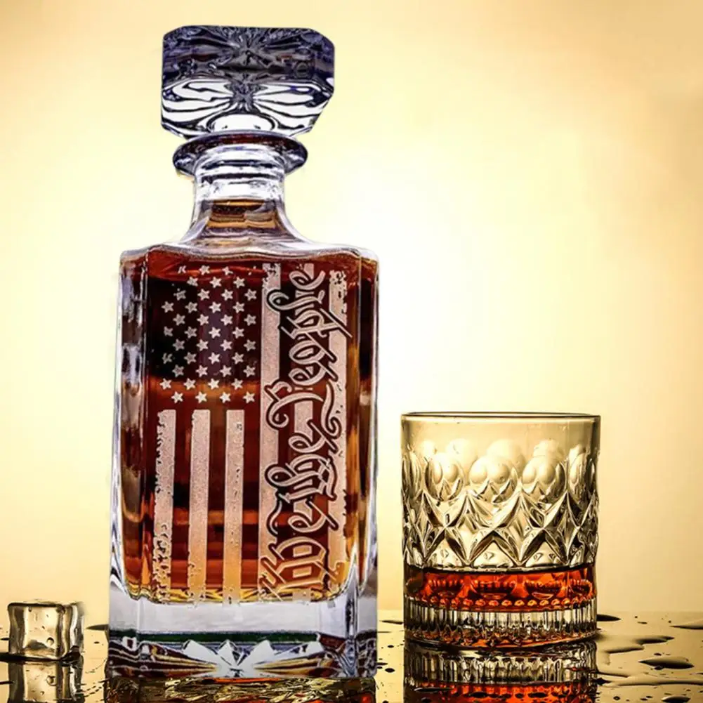 يوم الاستقلال زجاجة ويسكي العلم الأمريكي نمط ويسكي الزجاج الدورق الوطني ديكور المنزل بار شفافة #3