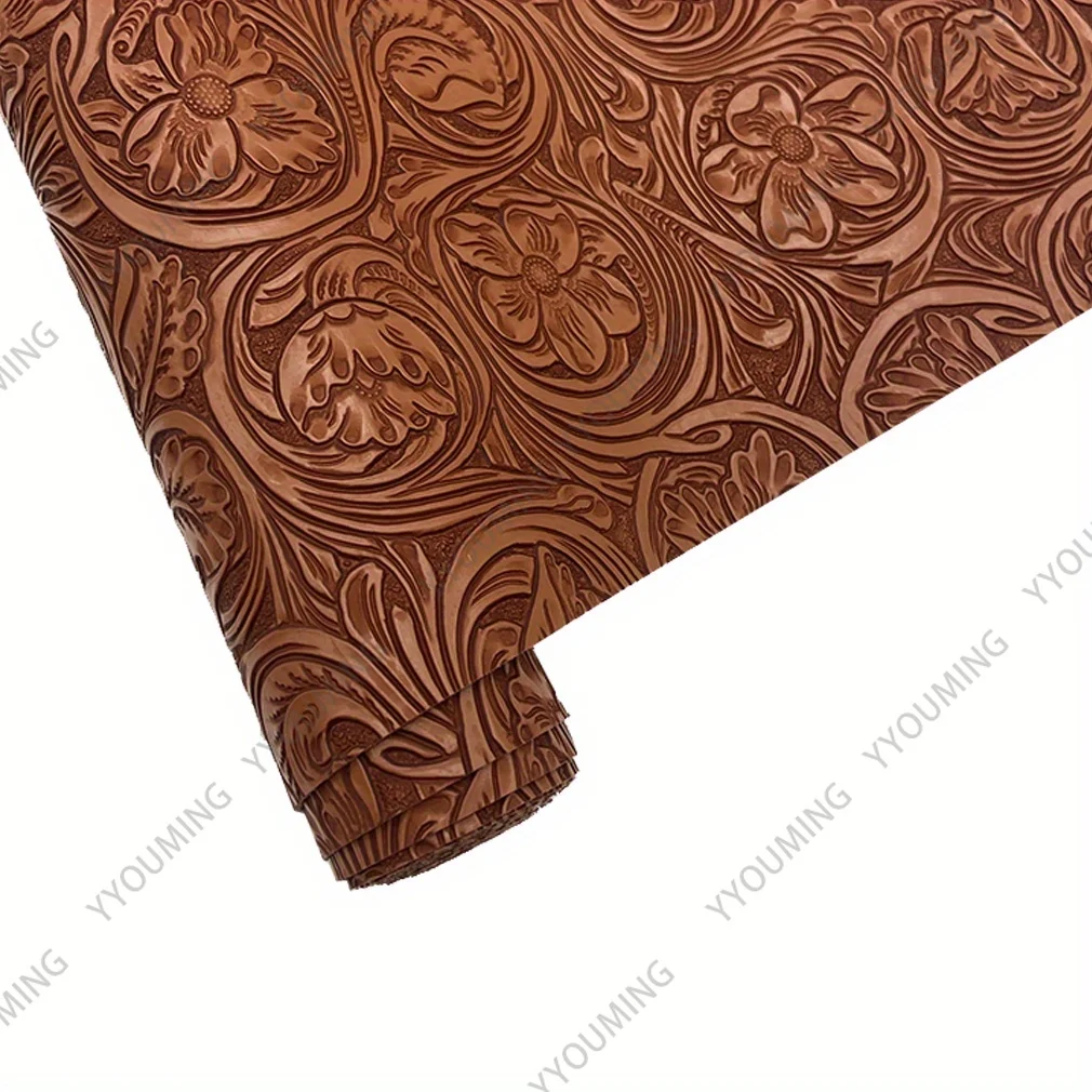 3D Embossed Textured Floral Pattern Faux Leather 32x135cm Vintage Floral Craft Vinyl Fabric Wallet Handbag Sewing Project