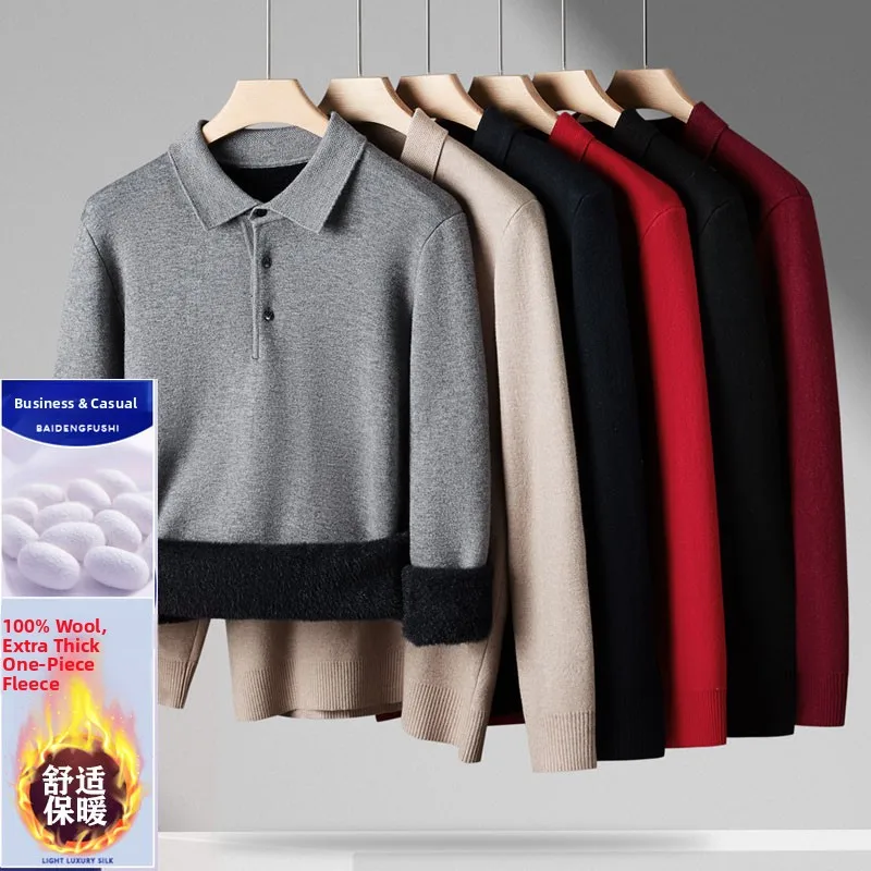 

Зимний шерстяной свитер Thiened Fce с воротником для папы, повседневный теплый свитер для мужчин среднего возраста Faion Busin Sle Long Sve
