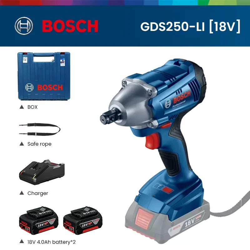 Bosch GDS 250-LI Rechargeable Drill 18V Electric Wrench Cordless Impact Wrench 2 Batteries 250Nm Torque 2400rpm Power Machine