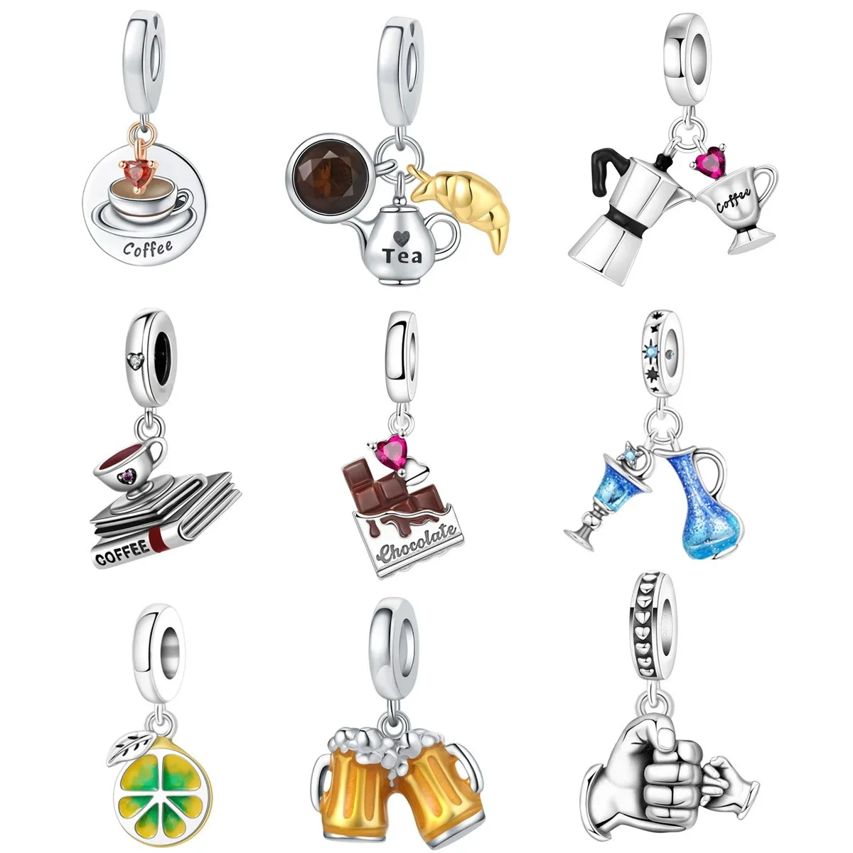 S925 sterling silver beer coffee casual afternoon tea pendant DIY bracelet accessories jewelry and gift bracelets