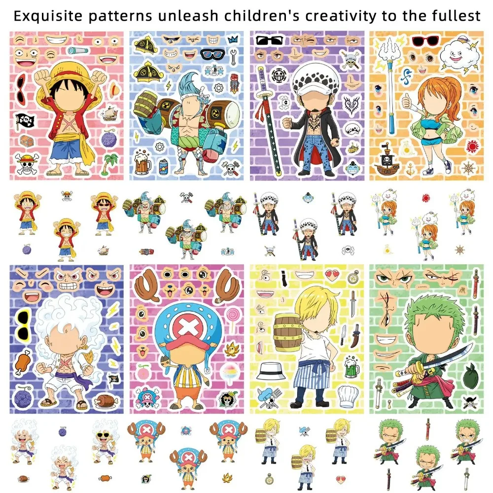 8/16/24Sheets One Piece Luffy Children Puzzle Stickers Make-a-Face Assemble Scrapbook, mobile phone, notebook,  party gift - view 2