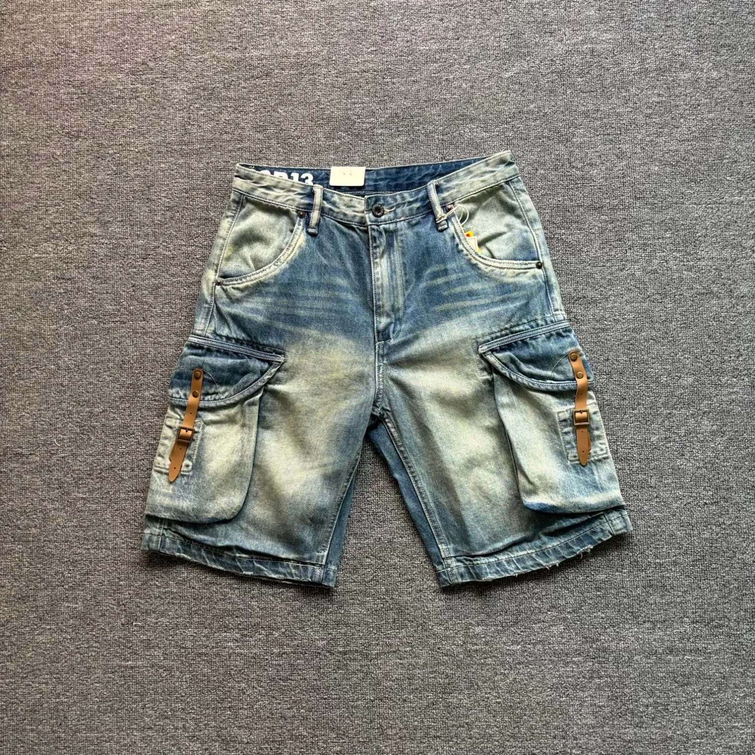 

Heavyweight American retro men's fashion casual distressed washed multi-pocket versatile workwear denim shorts