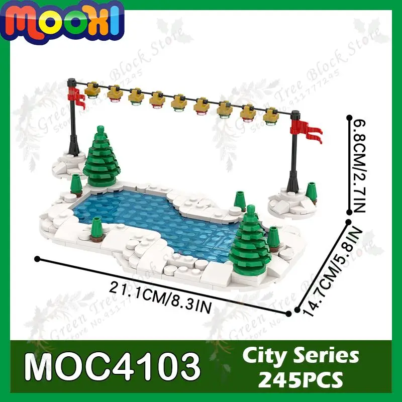 MOC4103 245PCS Christmas Skating Rinks Scene Building Blocks DIY Winter City Amusement Park Models Assembly Bricks Toys For Kids