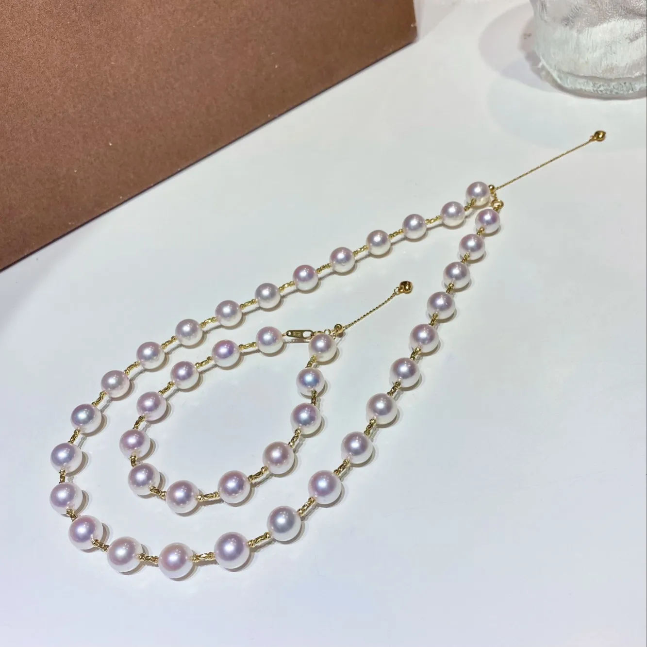7mm Natural Freshwater Pearl Jewelry Set Mirror Lustre 18K Gold Adjustable Chain Necklace Bracelet For Women