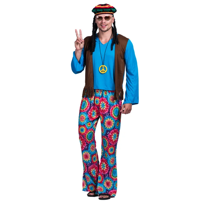 Halloween Costume Party Hippie Retro 60s 70s Peace Costume Suit New Trend Men's Costume Hippie Role Play Costume