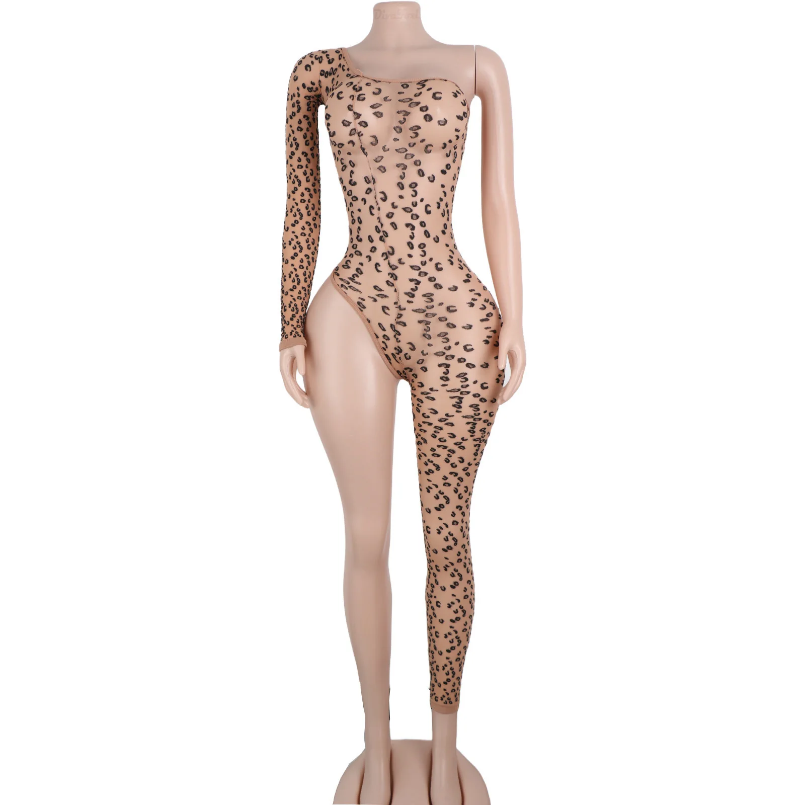 Hot Net Sheer Trousers Leopard Print Long Sleeves Exotic Dancewear Mesh Inserts Club Girls' Dance Clothes Silk Socks Leotards