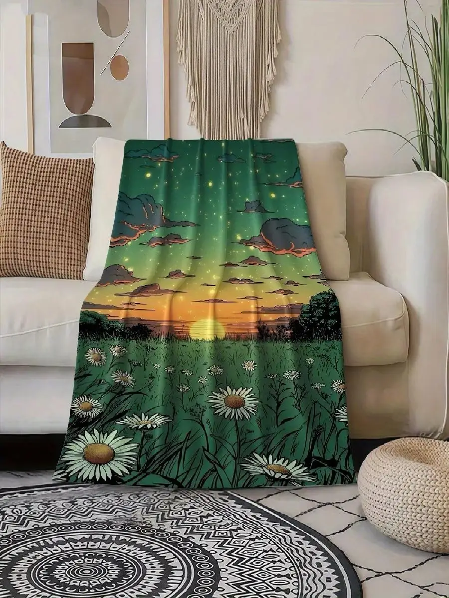 pc Sunset Landscape Flannel Blanket  Soft AllSeason Throw with Vibrant Starry Night  Sunset Design Perfect for Home Camping