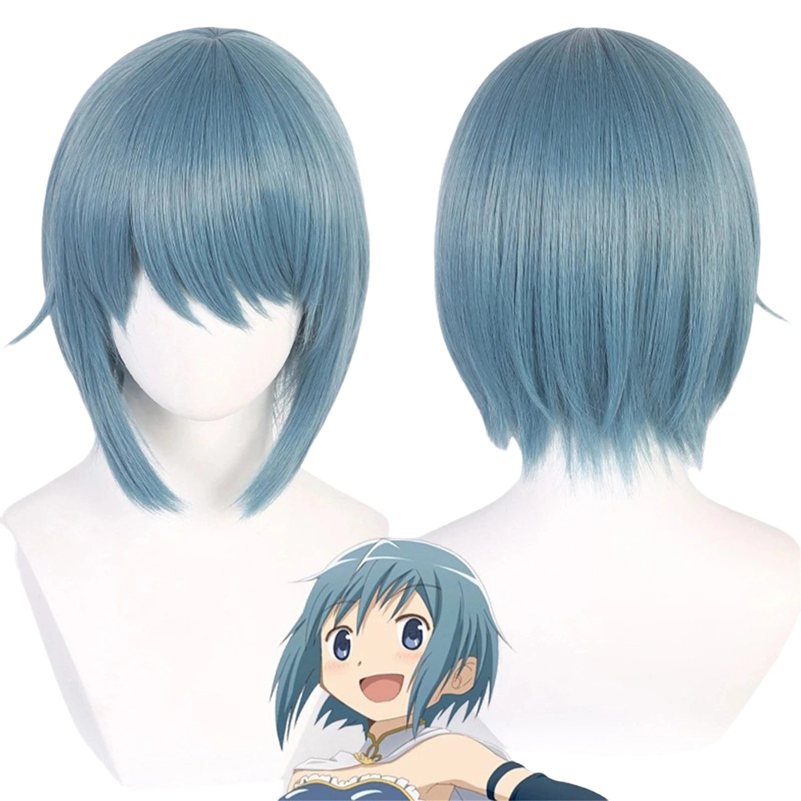 Miki Sayaka Cosplay-Kostüm, blaues Hemdkleid mit Handschuhen, komplettes Set für Rollenspiele, Comic Con-Kleid, Hallowmas-Party-Perücken