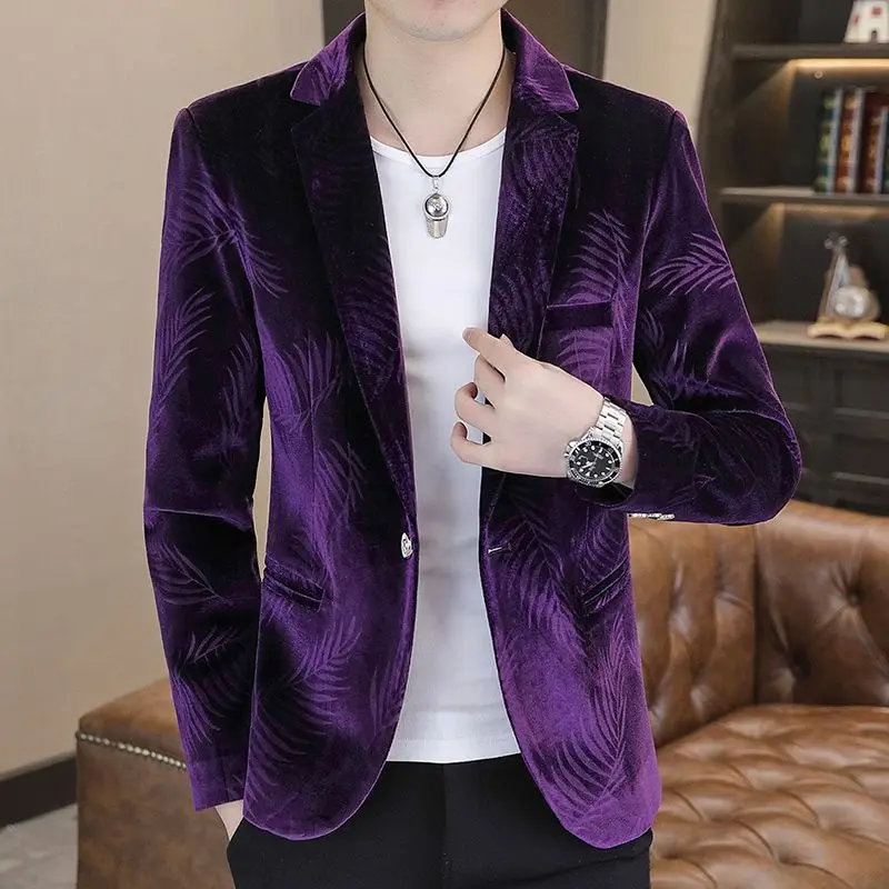 2-B6  Men's suits spring and autumn youth Korean style casual handsome new stylsonality gold velvet slim men's small suit jacket