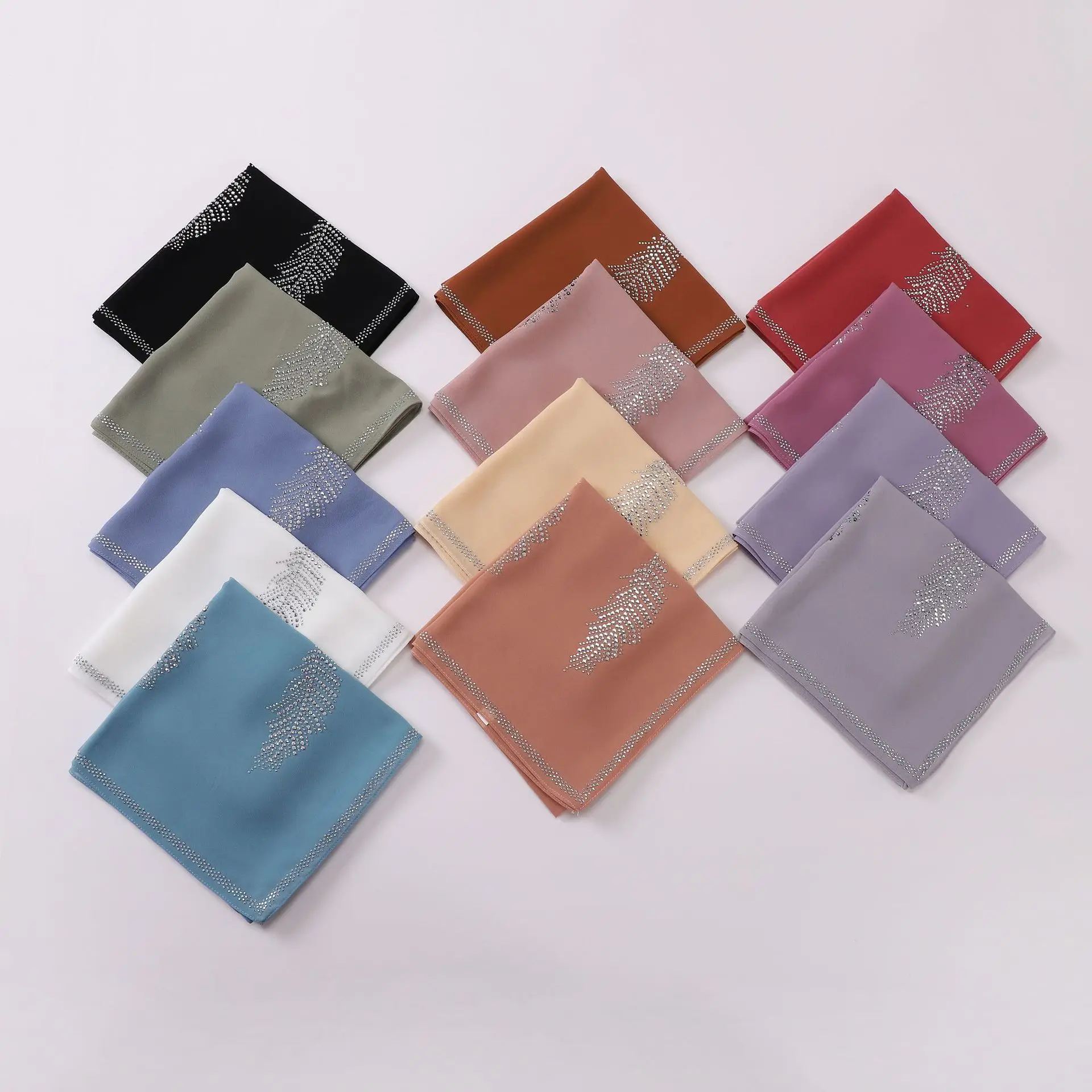 90 سنتيمتر الفاخرة حجر الراين ريشة مربع فقاعة الشيفون الحجاب الفوري شالات سيدة عالية الجودة التفاف Bufandas رمضان مسلم Sjaal #4