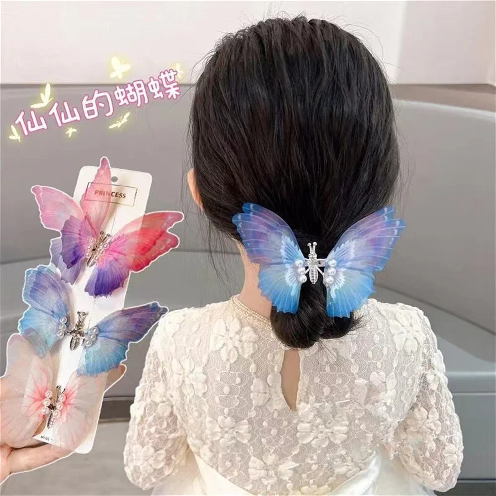 Flügel flatternder Schmetterling Haarspangen Kinder seitlicher Pony Haarspangen Fee Pferdeschwanz Entenschnabel Clip Prinzessin Stil Haarschmuck